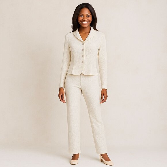 Granite Lace Suit Jacket Ivory Feminine Career Blazer Vintage Romantic Preppy - Picture 4 of 10